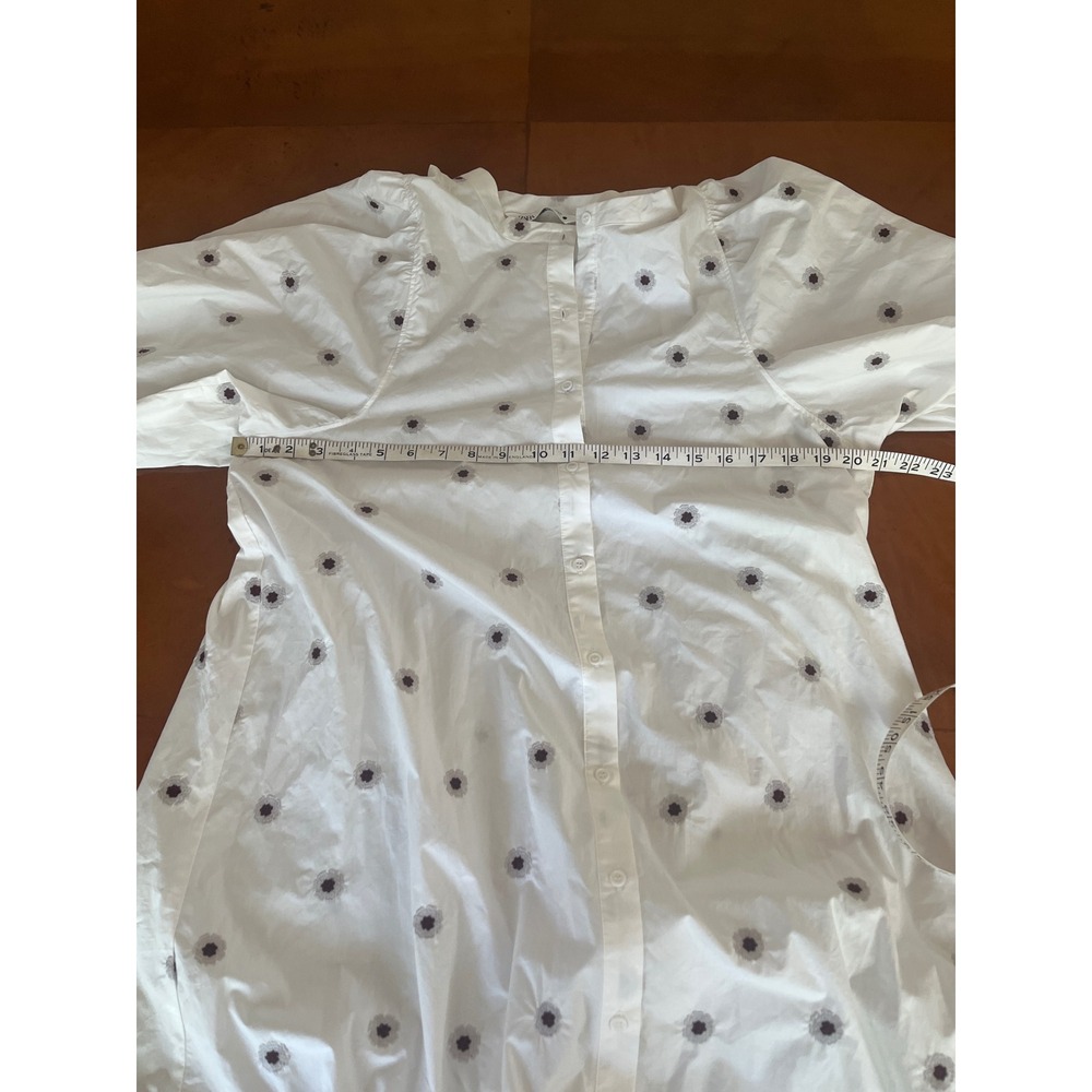 Zara White Poplin Ruffled Midi Dress Medium White Embroidered Floral - Picture 8 of 9